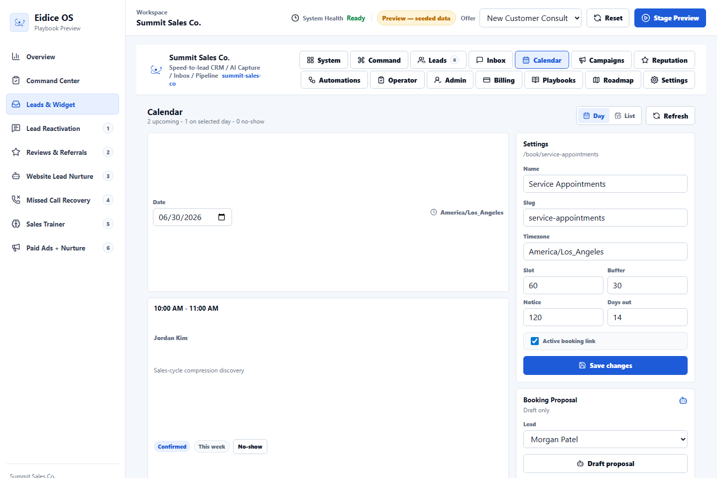 Eidice OS booking workflow preview for home services