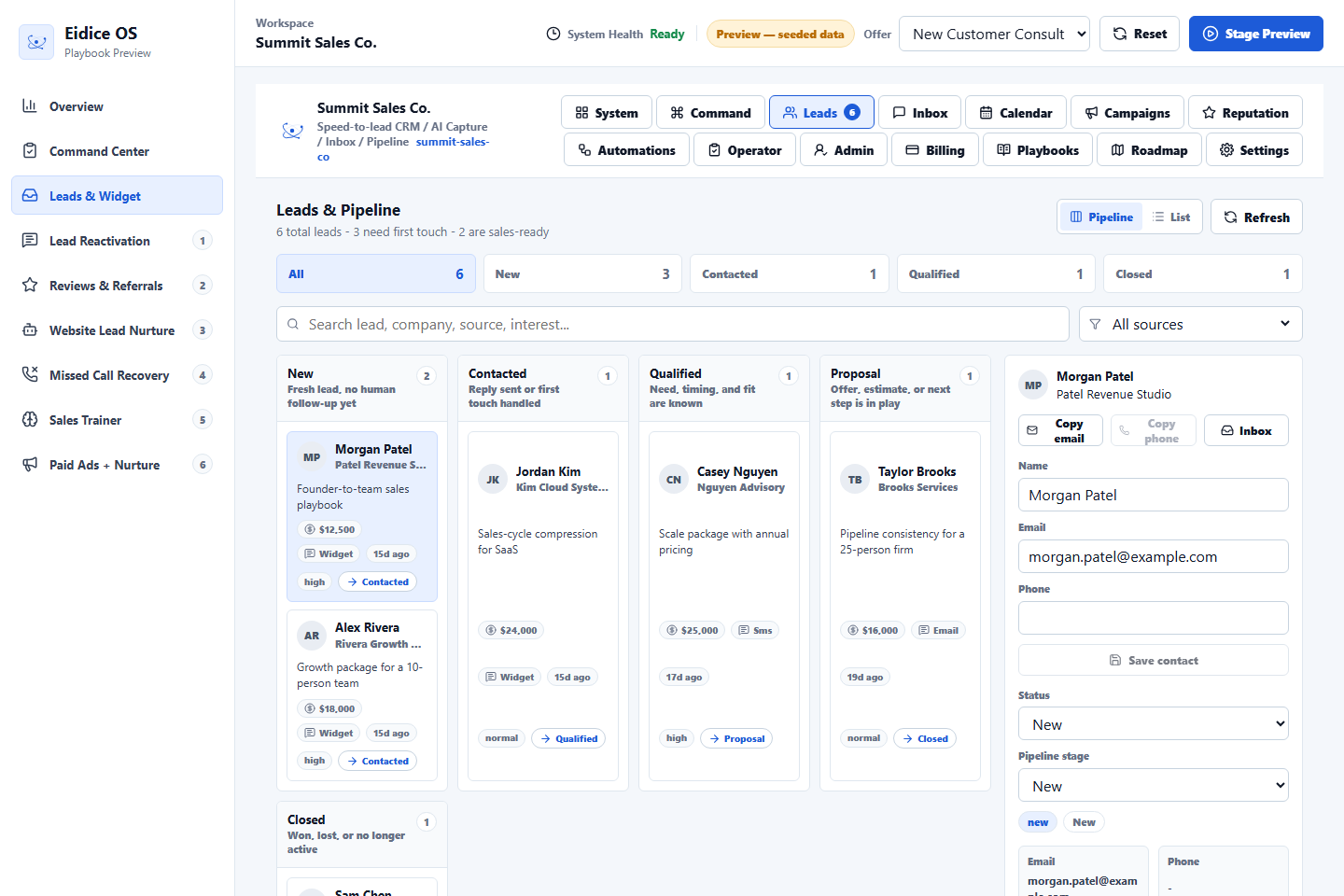 Eidice OS lead pipeline preview
