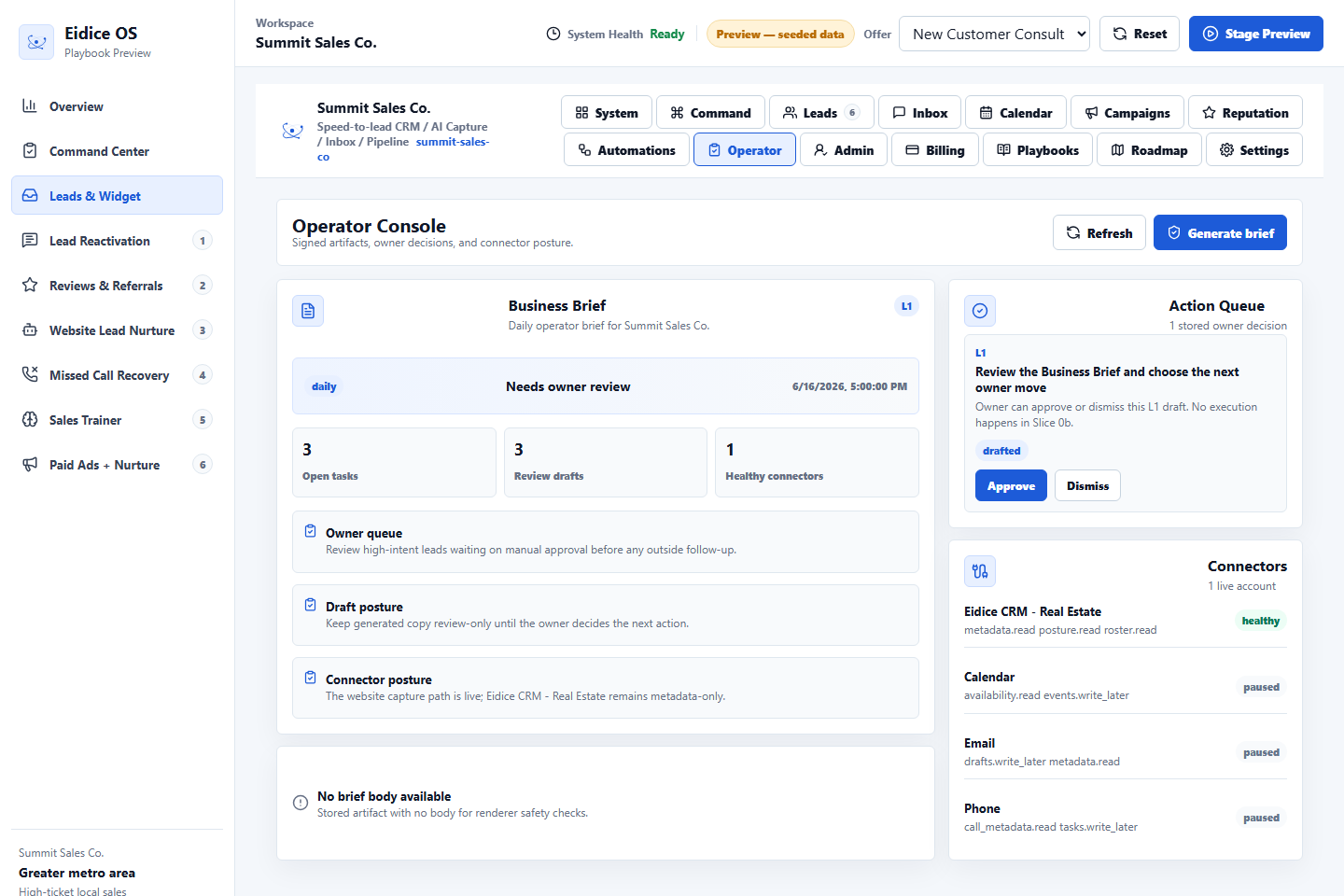 Eidice OS operator console product preview