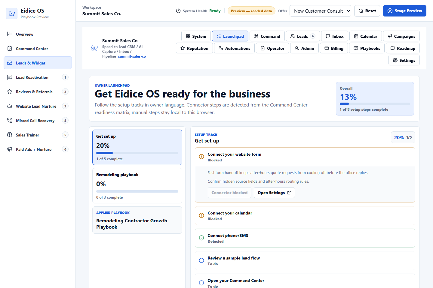 Eidice OS Owner Launchpad setup tracks preview
